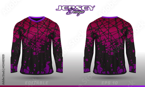 Long sleeve sports racing suit. Front back t-shirt design. Templates for team uniforms. Sports design for football, racing, cycling, gaming jersey. Vector.