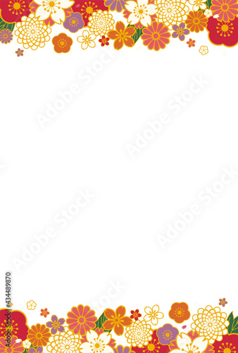 和柄の花のベクターイラストフレーム背景(コピースペース)