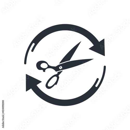 Scissors and movement arrows. Separation process. Vector icon isolated on white background.