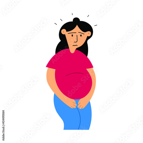 Pregnant female want to pee. Illustration on white background.