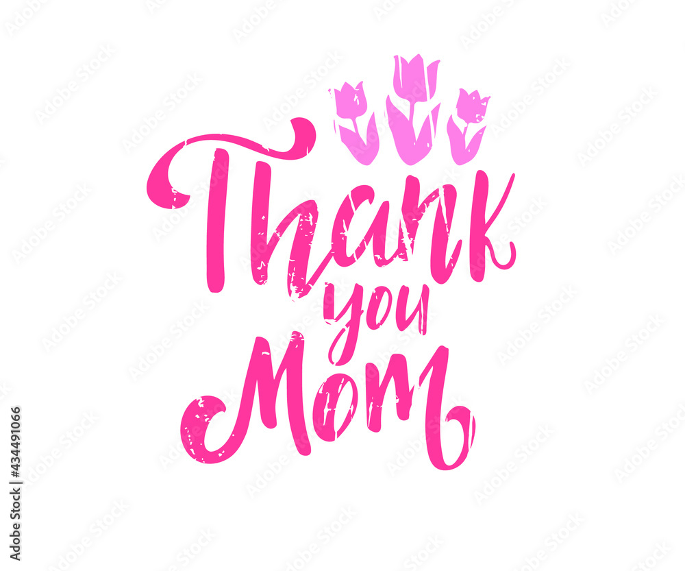 Hand drawn lettering - Thank You Mom on textured background. Elegant modern handwritten calligraphy with thankful quote for Mother Day. Vector Ink illustration. For cards, invitations, prints etc.
