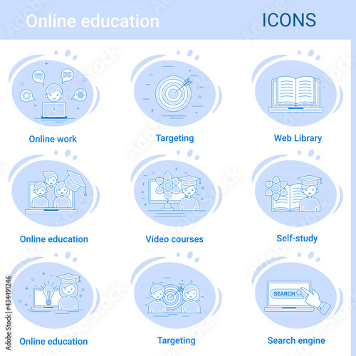 Online education.A set of web icons in the style of thin contours.A collection of various icons for web design. Vector illustration.