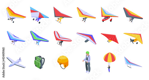 Hang glider icons set. Isometric set of hang glider vector icons for web design isolated on white background photo