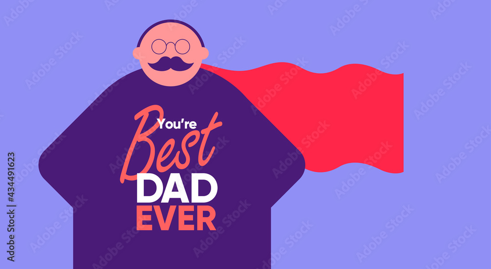 Father's Day is a day of honouring fatherhood and paternal bonds. Dad is a superhero. Flat vector illustration. Minimalistic background for poster, postcard, banner. Father's Day is a day of honouring fatherhood and paternal bonds. Dad is a superhero. Flat vector illustration. Minimalistic background for poster, postcard, banner.