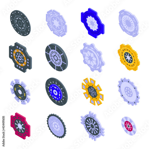 Clutch icons set. Isometric set of clutch vector icons for web design isolated on white background