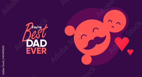 Father's Day is a day of honouring fatherhood and paternal bonds. Children hug dad. Flat vector illustration. Minimalistic background for poster, postcard, banner.