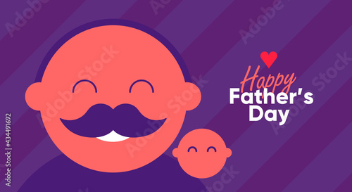 Father's Day is a day of honouring fatherhood and paternal bonds. Children hug dad. Flat vector illustration. Minimalistic background for poster, postcard, banner.