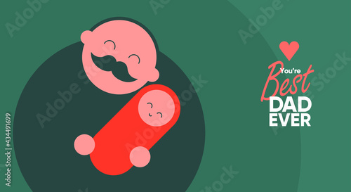 Father's Day is a day of honouring fatherhood and paternal bonds. Children hug dad. Flat vector illustration. Minimalistic background for poster, postcard, banner.