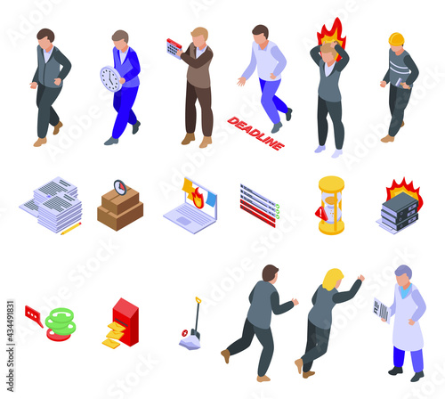 Rush job icons set. Isometric set of rush job vector icons for web design isolated on white background