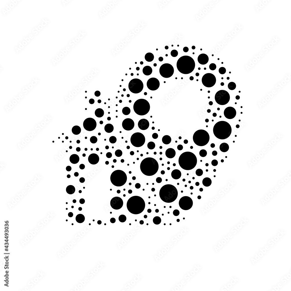 A large real estate location symbol in the center made in pointillism style. The center symbol is filled with black circles of various sizes. Vector illustration on white background A large real estate location symbol in the center made in pointillism style. The center symbol is filled with black circles of various sizes. Vector illustration on white background