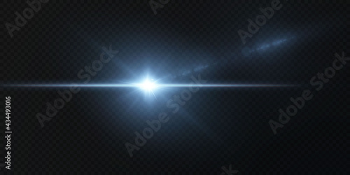 Blue horizontal lens flares pack. Laser beams, horizontal light rays.Beautiful light flares. Glowing streaks on dark background. Collection effect light blue line png.