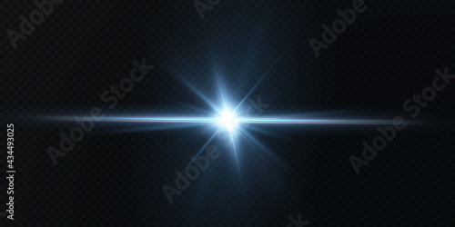 Blue horizontal lens flares pack. Laser beams, horizontal light rays. Glowing streaks on dark background. Light star blue png. Light sun blue png. Light flash blue png. vector illustrator.