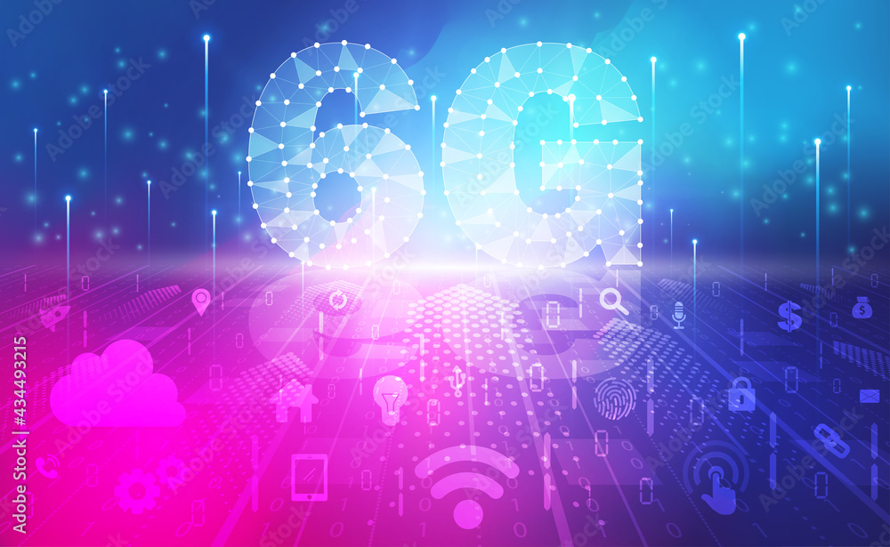 6G network wireless internet Wi-fi connection abstract background concept, Digital technology banner pink blue background binary code, abstract tech big data communication, High speed broadband vector 6G network wireless internet Wi-fi connection abstract background concept, Digital technology banner pink blue background binary code, abstract tech big data communication, High speed broadband vector