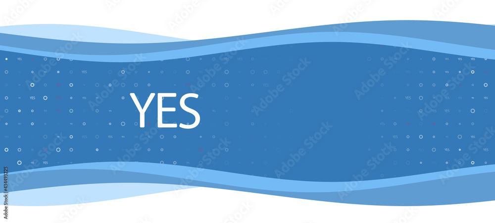 Blue wavy banner with a white yes symbol on the left. On the background there are small white shapes, some are highlighted in red. There is an empty space for text on the right side Blue wavy banner with a white yes symbol on the left. On the background there are small white shapes, some are highlighted in red. There is an empty space for text on the right side
