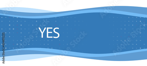 Blue wavy banner with a white yes symbol on the left. On the background there are small white shapes, some are highlighted in red. There is an empty space for text on the right side