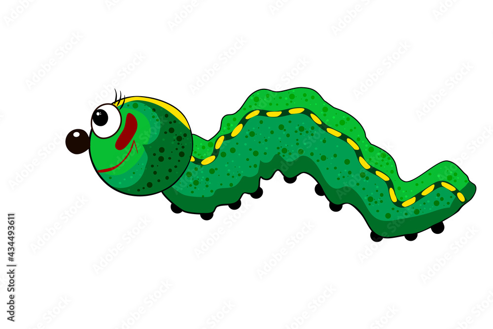 Caterpillar isolated on white background. Mascot character green grub. Cute cartoon  larva. Happy smiling worm. Funny butterfly pupa. Amusing centipede. Lovely  bug or parasite icon. Vector illustration Stock Vector | Adobe Stock