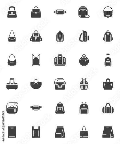 Bag and Backpack vector icons set