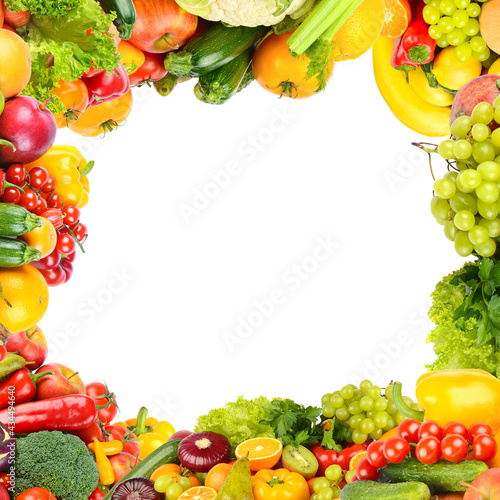 Fototapeta Naklejka Na Ścianę i Meble -  Square background of fresh vegetables and fruits in the form of a wide frame.