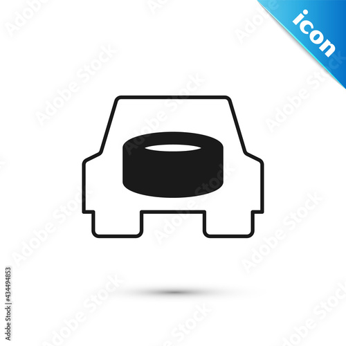 Grey Spare wheel in the car icon isolated on white background. Process of replacing the wheel. Storage location of the spare wheel in the trunk. Vector