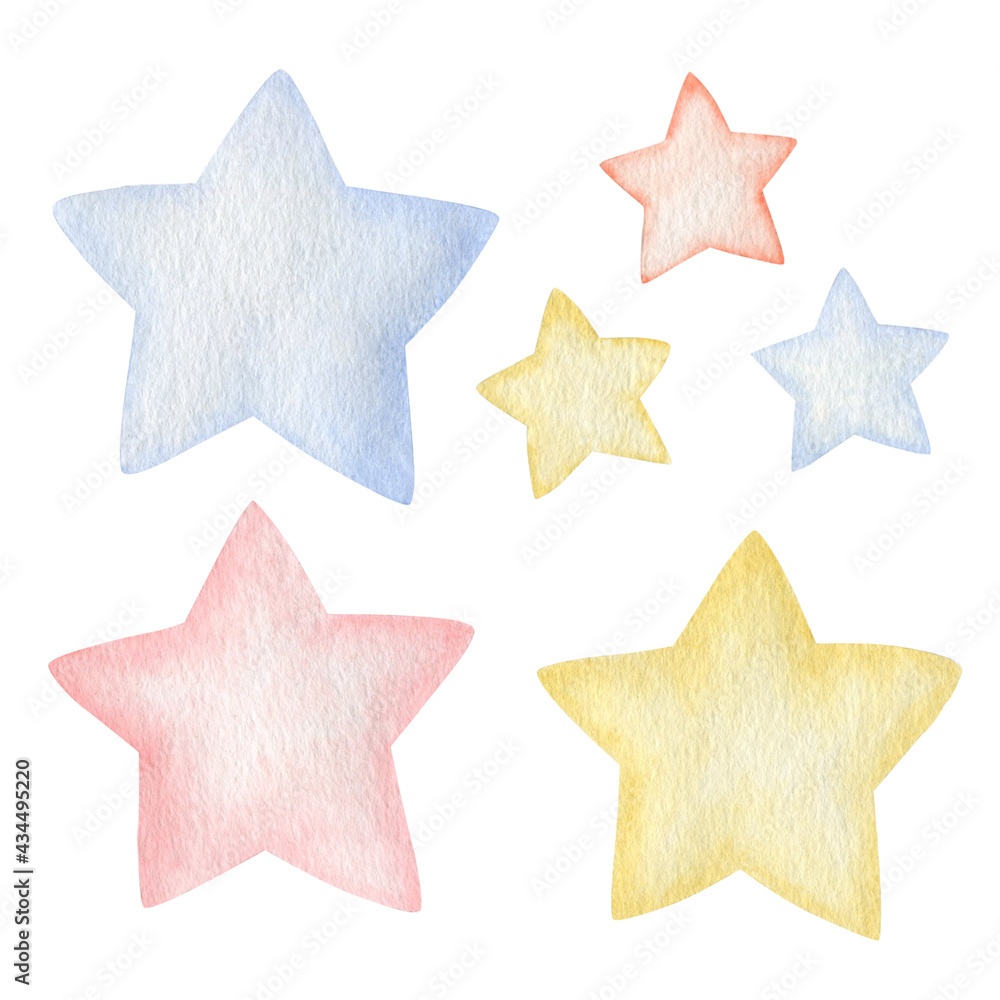 Obraz premium Watercolor set of stars isolated on white background