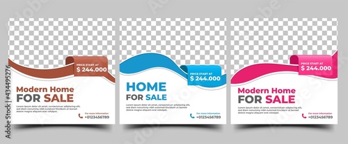 Set of Real estate social media post template design. Editable modern banner design with abstract flow shape and place for the photo. Usable for social media, website, sign, and banner.