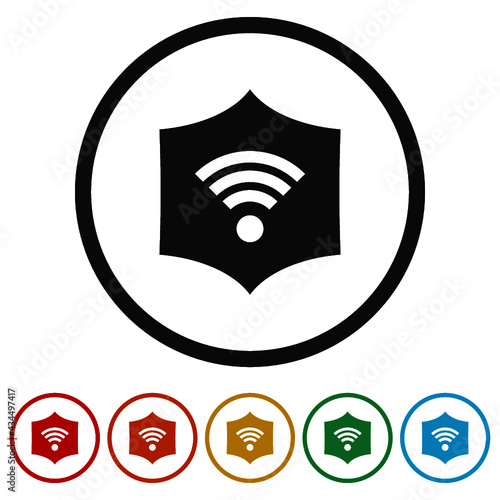 Private network, Shield with wi-fi symbol ring icon color set
