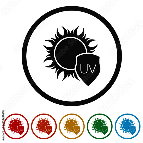 UV ray warning ring icon isolated on white background color set