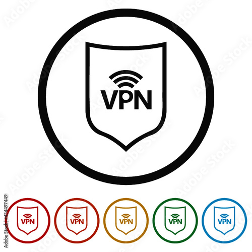 Private network, Shield with wi-fi symbol ring icon color set