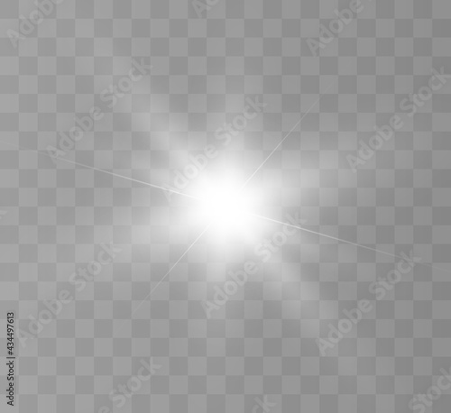 White beautiful light explodes with a transparent explosion. Vector, bright illustration for perfect effect with sparkles. Bright Star. Transparent shine of the gloss gradient, bright flash.
