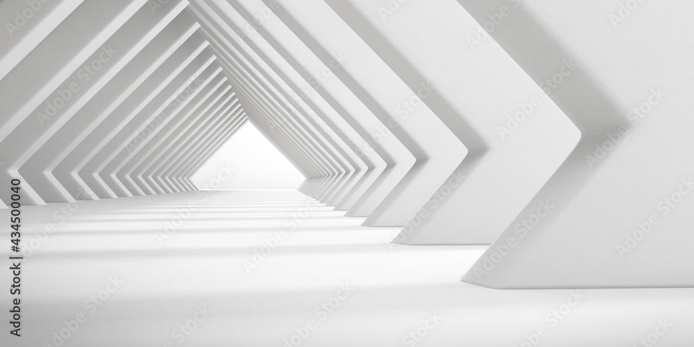 Abstract 3d rendering of empty concrete space with light and shadow on the column structure, Futuristic architecture.