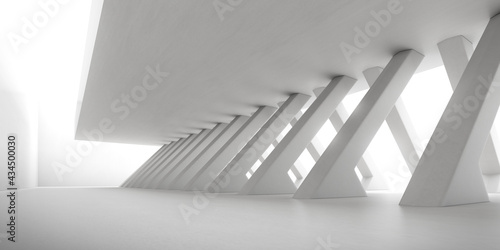 Abstract 3d rendering of empty concrete space with light and shadow on the column structure  Futuristic architecture.