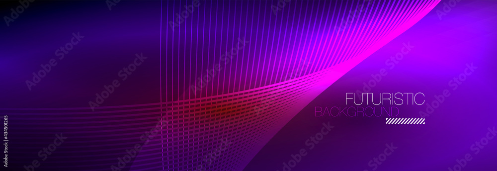 Abstract neon glowing light in the dark with waves. Shiny magic energy and motion concept, vector abstract wallpaper background Abstract neon glowing light in the dark with waves. Shiny magic energy and motion concept, vector abstract wallpaper background
