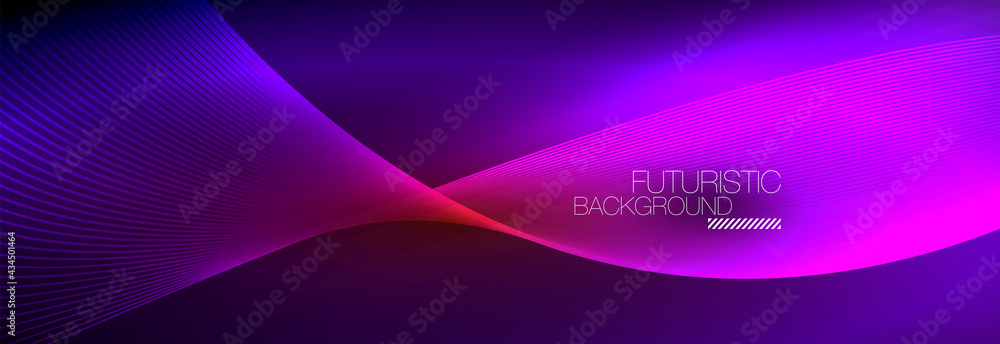 Abstract neon glowing light in the dark with waves. Shiny magic energy and motion concept, vector abstract wallpaper background Abstract neon glowing light in the dark with waves. Shiny magic energy and motion concept, vector abstract wallpaper background