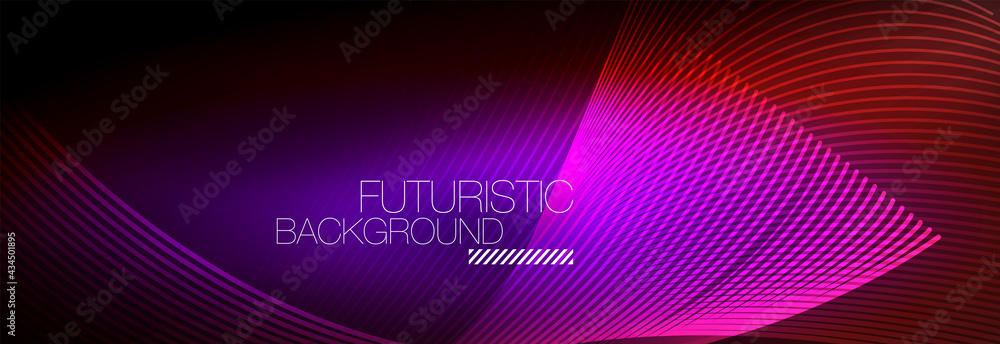 Abstract neon glowing light in the dark with waves. Shiny magic energy and motion concept, vector abstract wallpaper background Abstract neon glowing light in the dark with waves. Shiny magic energy and motion concept, vector abstract wallpaper background