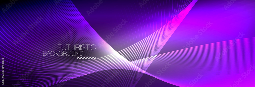 Fototapeta premium Abstract neon glowing light in the dark with waves. Shiny magic energy and motion concept, vector abstract wallpaper background