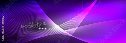 Abstract neon glowing light in the dark with waves. Shiny magic energy and motion concept, vector abstract wallpaper background