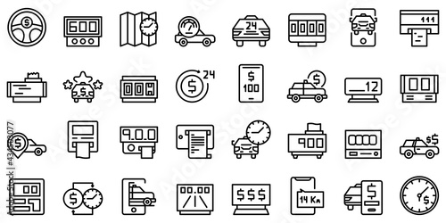 Taximeter icons set. Outline set of taximeter vector icons for web design isolated on white background