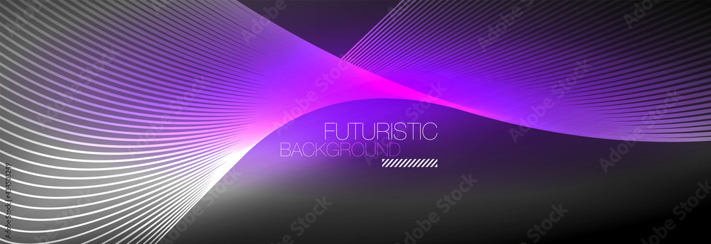 Abstract neon glowing light in the dark with waves. Shiny magic energy and motion concept, vector abstract wallpaper background Abstract neon glowing light in the dark with waves. Shiny magic energy and motion concept, vector abstract wallpaper background
