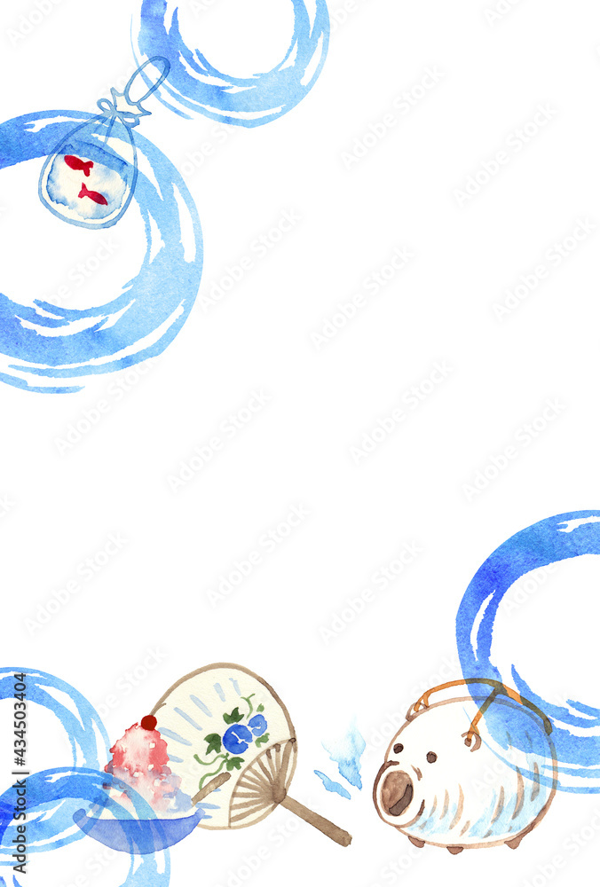 夏の風物詩の水彩画 はがきサイズ Stock イラスト | Adobe Stock