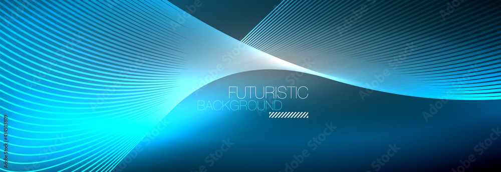 Abstract neon glowing light in the dark with waves. Shiny magic energy and motion concept, vector abstract wallpaper background Abstract neon glowing light in the dark with waves. Shiny magic energy and motion concept, vector abstract wallpaper background