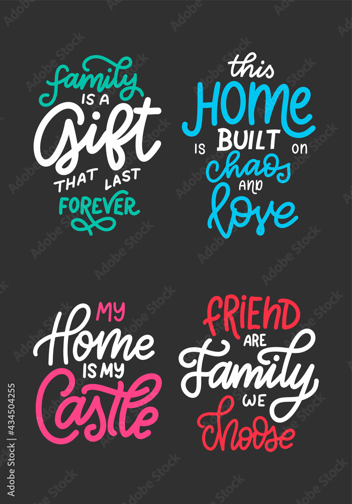 Set of home quote on blackboard background with chalk. Hand drawn lettering poster for housewarning poster, greeting card, decoration. Vector illustration Set of home quote on blackboard background with chalk. Hand drawn lettering poster for housewarning poster, greeting card, decoration. Vector illustration