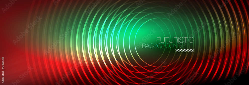 Dark abstract background with glowing neon circles. Trendy layout template for business or technology presentation, internet poster or web brochure cover, wallpaper Dark abstract background with glowing neon circles. Trendy layout template for business or technology presentation, internet poster or web brochure cover, wallpaper