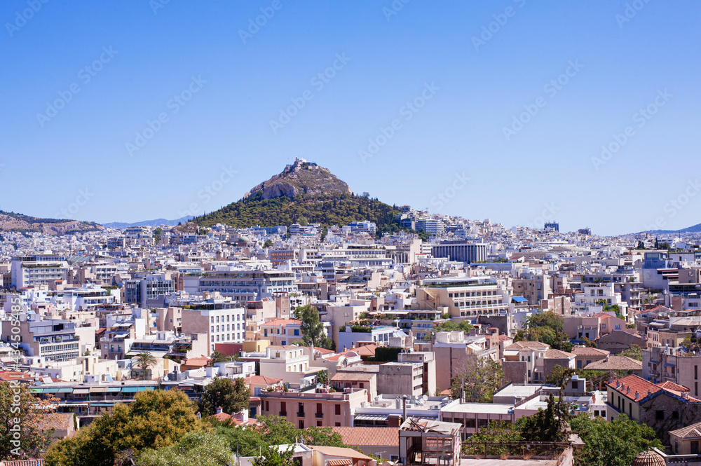 panorama of Athens from above bright sunny day