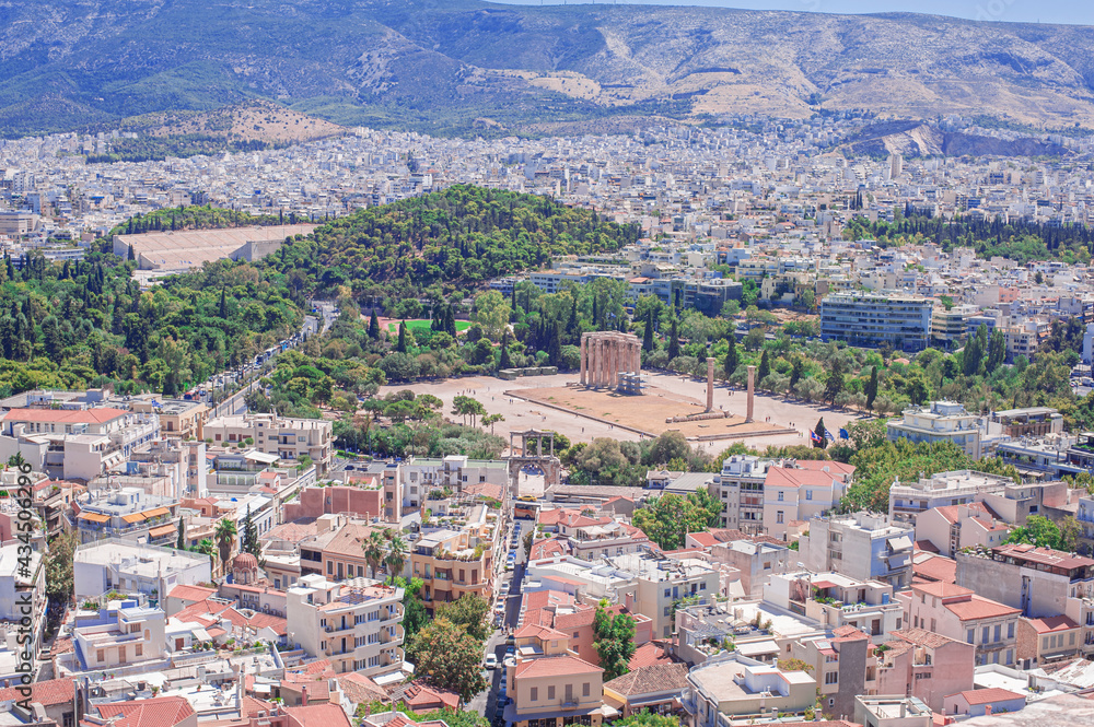 panorama of Athens from above bright sunny day