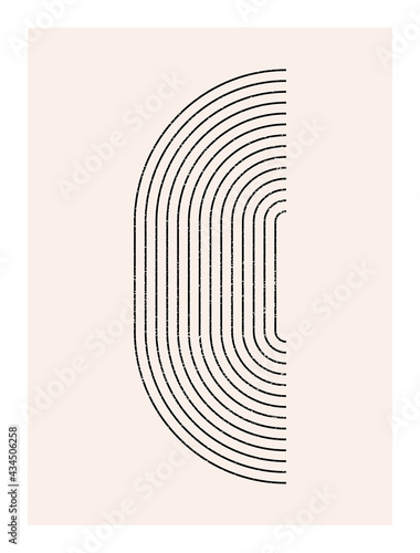 Abstract wall art. Inspired by mid century modern design contemporary vector geometric background. Minimalist poster template with simple geometric black shapes and isolated worn out texture in beige 
