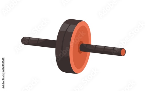 Manual compact double-wheeled roller with handles for abs training. Home and gym gymnastic equipment for abdominal muscles. Colored flat vector illustration isolated on white background