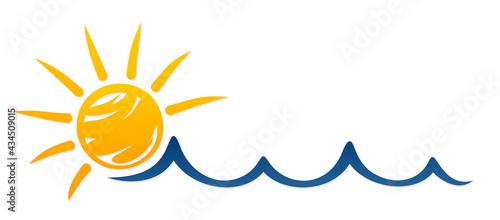 Sun and Blue Wave Symbol. 