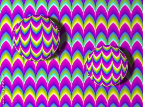 Colorful rainbow background with moving spheres. Motion illusion.