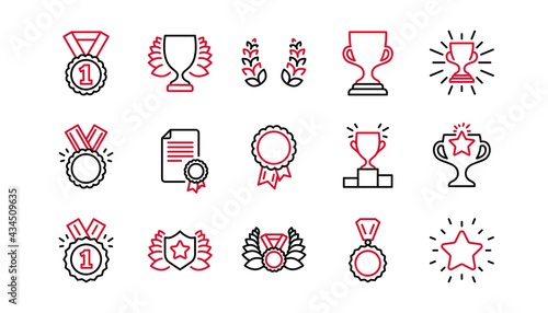 Award line icons. Winner medal, Victory cup and Trophy reward. Achievement linear icon set. Linear set. Quality line set. Vector