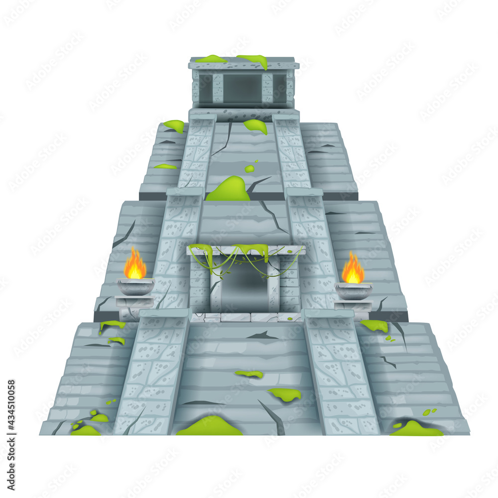 Maya pyramid, vector Aztec stone temple, ancient jungle ruin ...